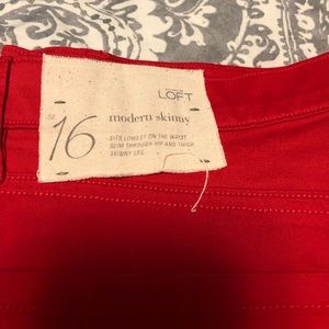 NWT Loft: Red Modern Skinny Size 16 Pant